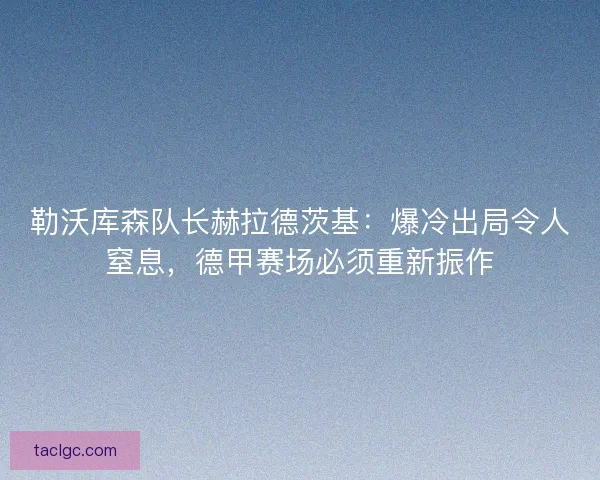 勒沃库森队长赫拉德茨基：爆冷出局令人窒息，德甲赛场必须重新振作