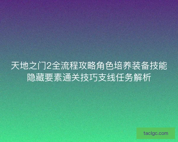 天地之门2全流程攻略角色培养装备技能隐藏要素通关技巧支线任务解析